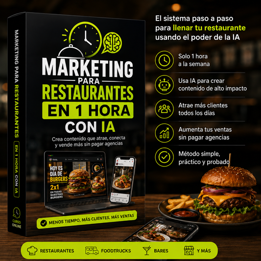 Marketing facil para Restaurantes - Crea contenido desde el primer dia, atrae clientes y vende más sin pagar agencias