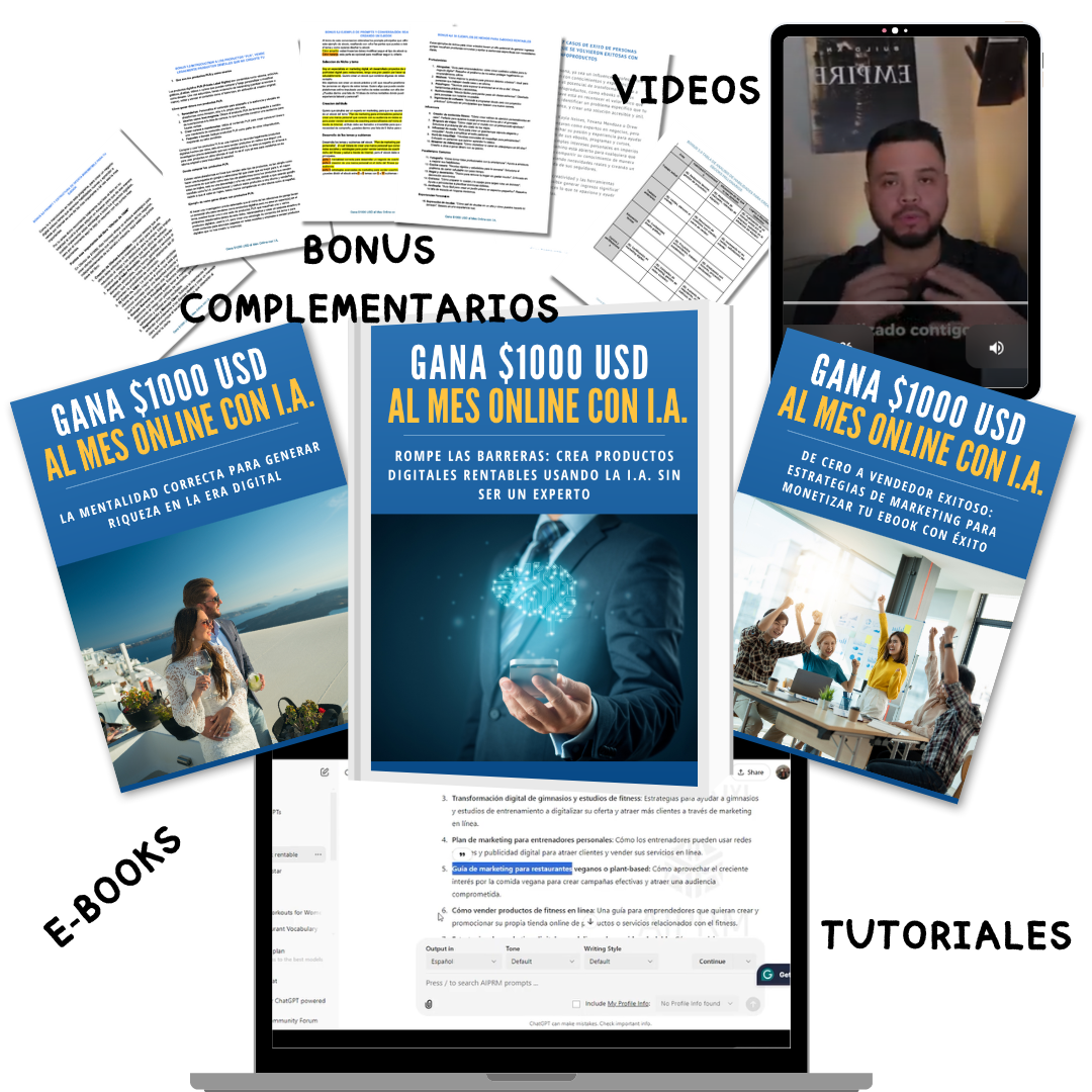 Programa: "Gana $1000 Al Mes Online Con I.A." 3 E-books, 32 Videos, 8 Bonus Extras